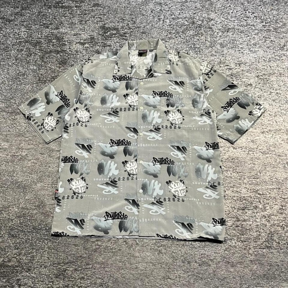 Vintage Southpole Button Up Shirt Mens Large Gray Y2K Hip-Hop Skater Button Down